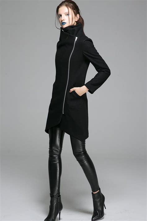 Asymmetrical Coat Black Coat Wool Jacket Modern Coat Etsy In 2020