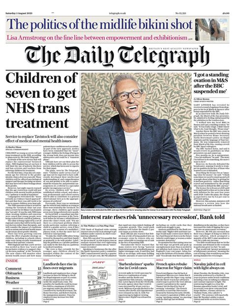 Daily Telegraph Front Page 5th Of August 2023 Tomorrows Papers Today