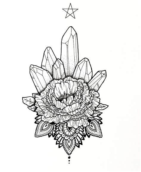 Raw af âˆ™ basic tattoo designs. Tattoo Commission || Peony, Crystals, and Mandala ...