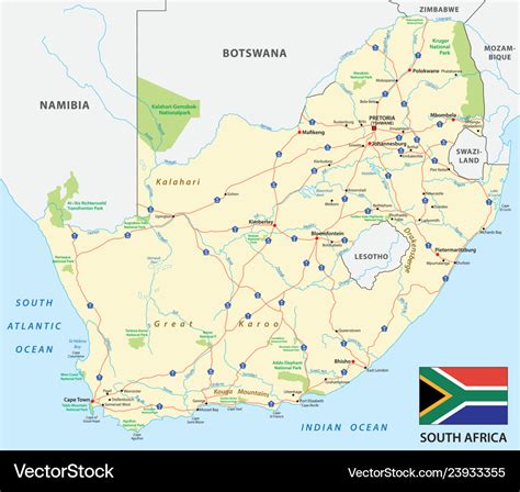 South Africa Road Map With Flag Royalty Free Vector Image