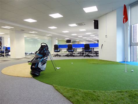 Golf putting green in the office - a great themed feature for staff