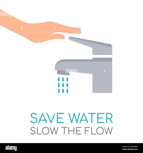 Hand With A Faucet Save Water Concept Slow The Flow Text Do Not