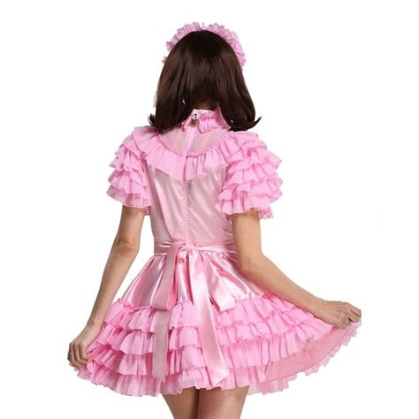 pink frilly satin maid dress sissy lux