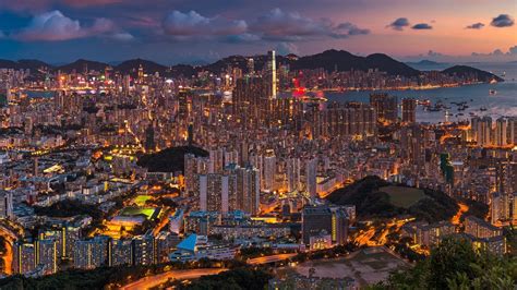 Wallpaper Beautiful City Night Hong Kong China Buildings Lights
