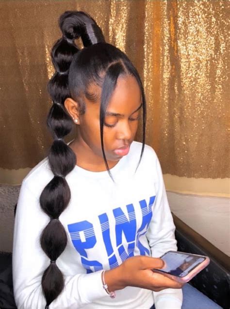 Weave Ponytail Hair In 2021 Bubble Ponytail Hair Ponytail Styles