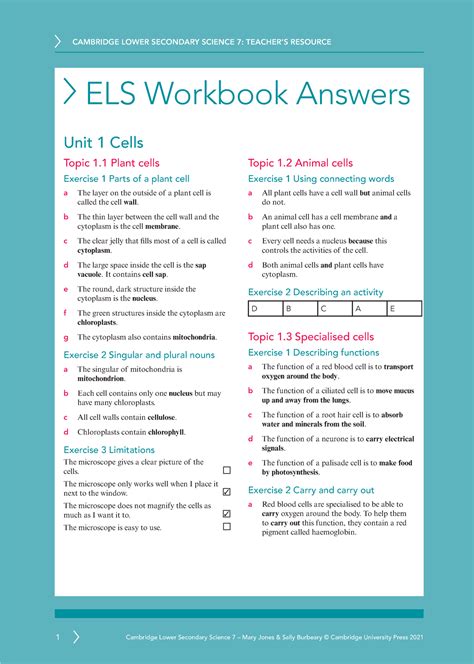 Cambridge Lower Secondary Science 7 Workbook Answer Els Workbook