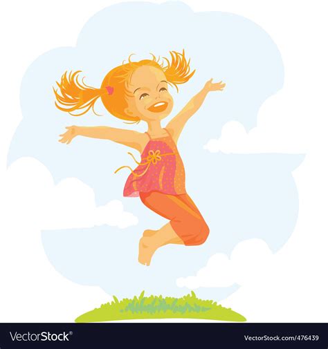 Happy Cartoon Girl Jumping