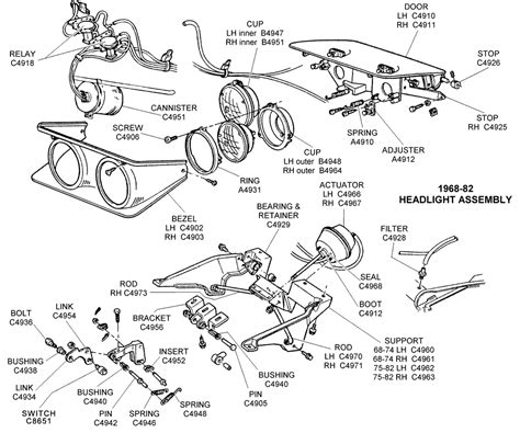 1968 82 Headlight Assembly Diagram View Chicago Corvette Supply