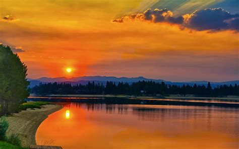 1920x1200 Lake Cascade Hd Sunset 1200p Wallpaper Hd Nature 4k