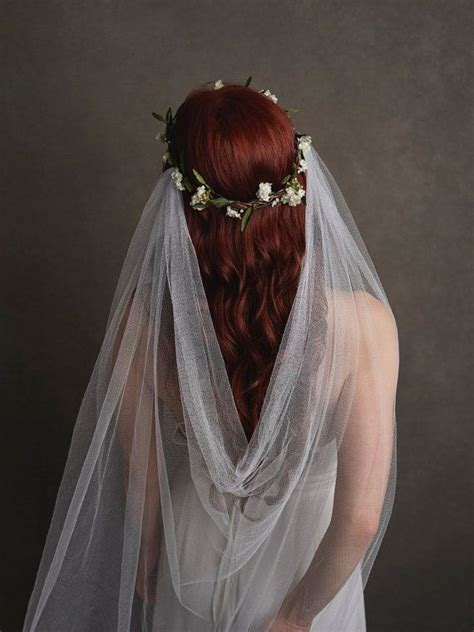 white flower crown veil bridal veil woodland wedding crown medieval circlet long veil