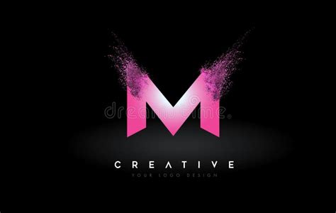 M Letter Logo With Dispersion Effect And Purple Pink Powder Particles