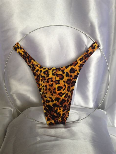 Mens Leopard Animal Print Thong Underwear Swimsuit