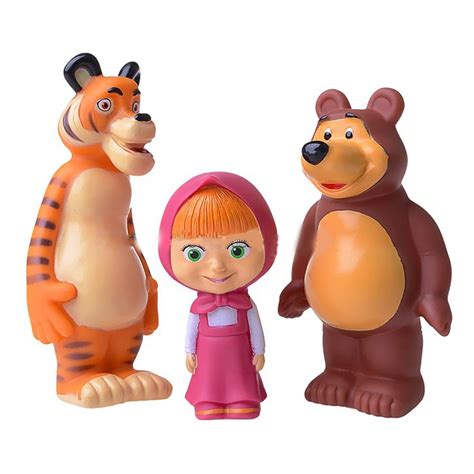 Chic Set Of Three Cartoon Characters Masha And The Bear Rubber Squeaking Bath Toys Masha Bear