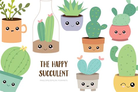 The Happy Succulent Vector Clipart