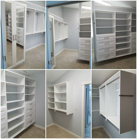 White Melamine Walk In Closet With Adjustable Shelves Long Hang