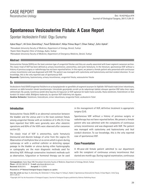 Pdf Spontaneous Vesicouterine Fistula A Case Report