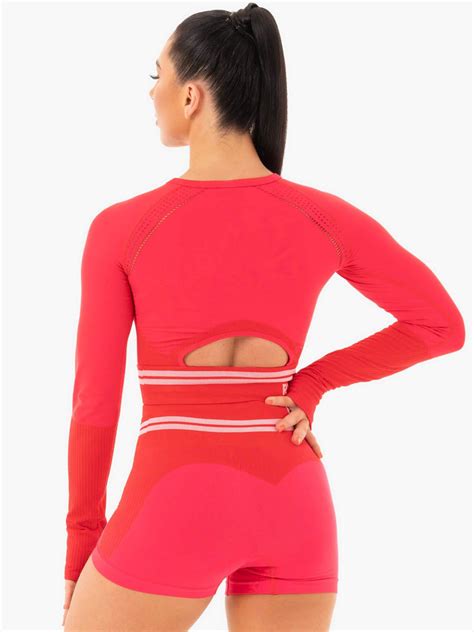 Freestyle Seamless Long Sleeve Crop Red Ryderwear