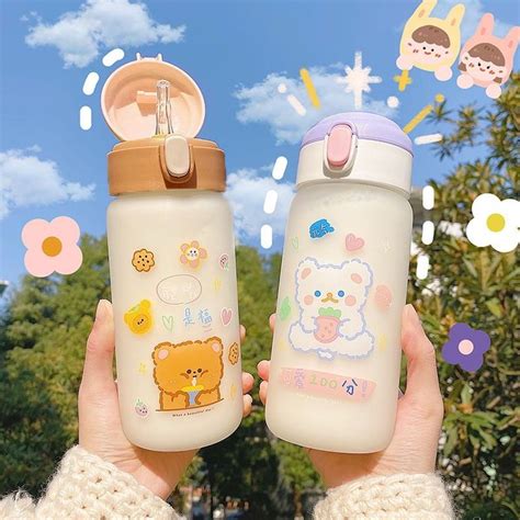 Cute Water Bottles Aesthetic Kawaii Japanese Snack Bear Water Flask