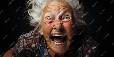 Premium Ai Image An Old Woman Laughing With Her Mouth Open
