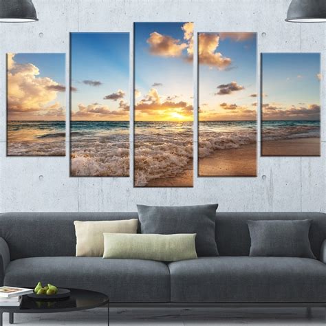 designart sunrise on beach of caribbean sea large seashore canvas artwork print free