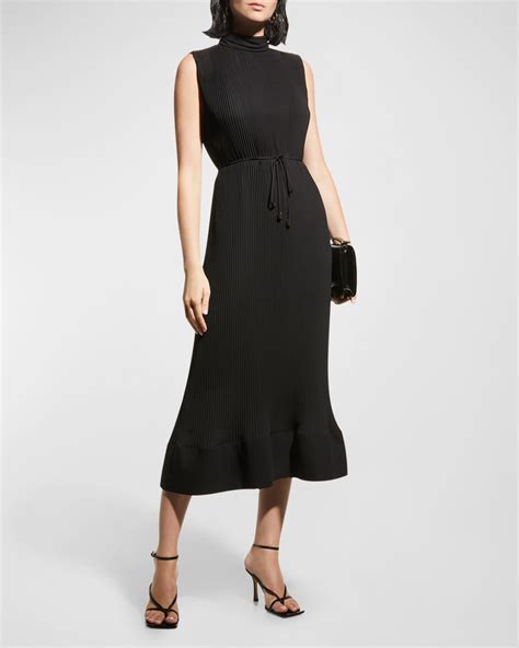 Milly Melina Solid Pleated Dress Neiman Marcus