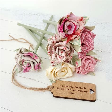 A toast to the happy couple! Handmade Cotton Anniversary Flowers Engraved Tag Option By Little Foundry | notonthehighstreet.com