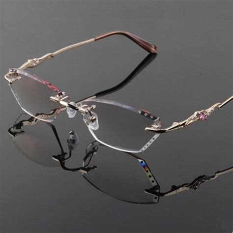 Binyeae Pure Titanium Fashionable Lady Eye Glasses Diamonds Rimless Spectacle Frames Women