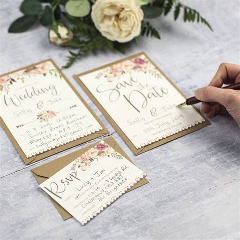 Boho Floral Ready To Write Wedding Invitation Set By Russet And Gray