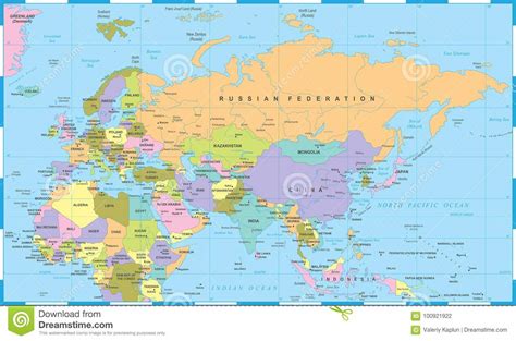 Eurasia Europa Rusland China India Indonesië Thailand Afrika Kaart