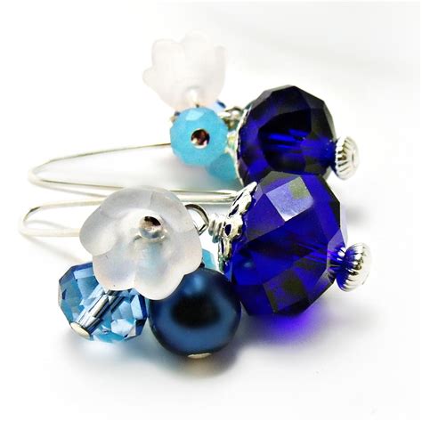 Colablt Blue Czech Glass Earrings Blue Earrings Blue Jewelry Flower