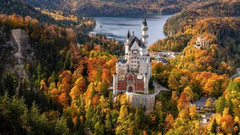 Bavaria Castle Covered By Forest Germany Lake