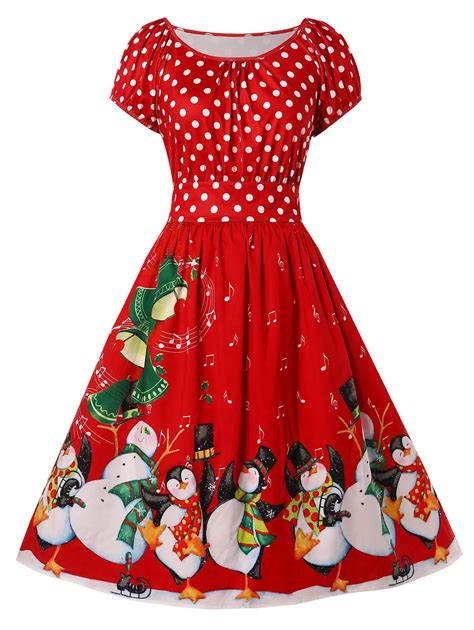 Buy Wipalo Plus Size Penguin Print Christmas Dress Women Vintage A Line Party