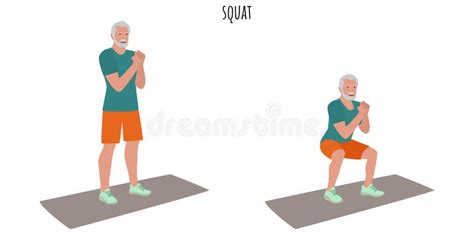 Senior Man Doing Squat Exercise Stock Vector Illustration Of