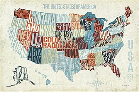 Usa Modern Blue By Michael Mullan Map Of United States 36x24 Art Print