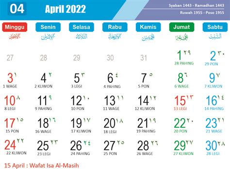 Kalender 2022 April Lengkap Dengan Hijriyah At Idul Adha