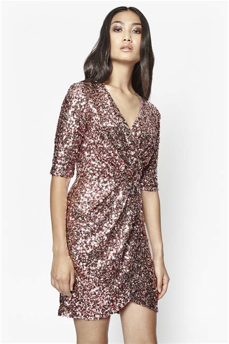 French Connection Lunar Sparkle Sequin Wrap Dress In Pink Lyst
