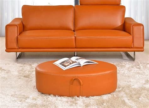 Orange Leather Couch Living Room Aji Toten