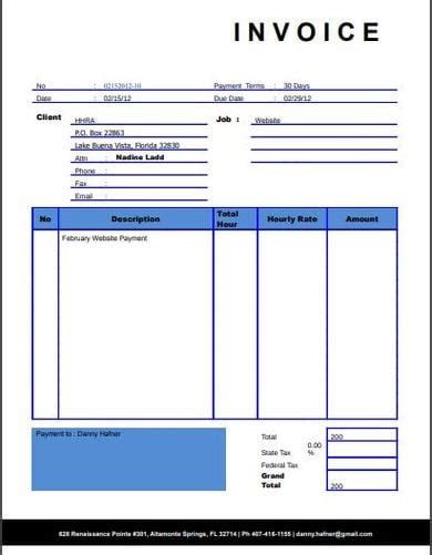 Self Employed Invoice Template 12 Free Word Excel Pdf Documents Blank