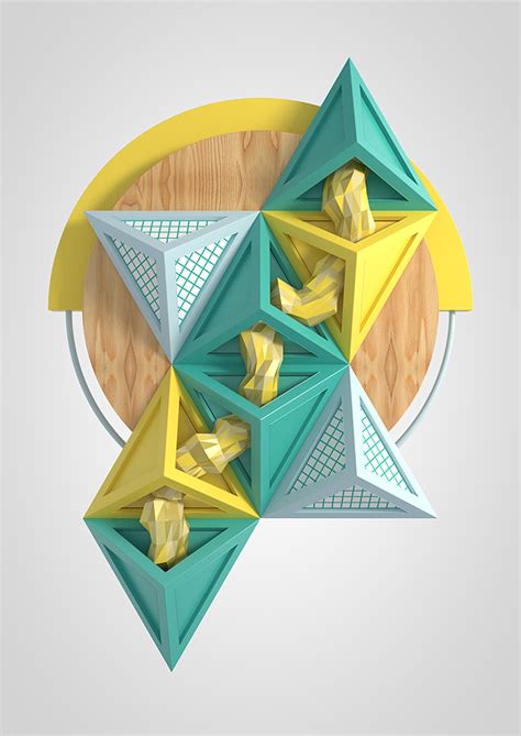A Geometric Polygon Sculpture Series That Explores The Use Of Plastic Wood And Marble Textures