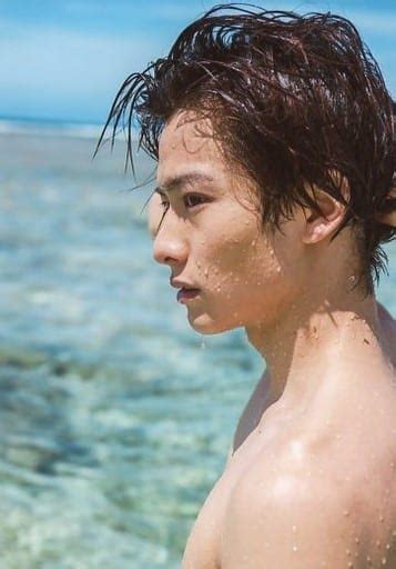 official photo male actor ren ozawa bust up nude left side right hand back water