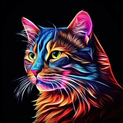 Premium Ai Image Glowing Feline Brilliant Neon Cat On A Pitchblack Canvas