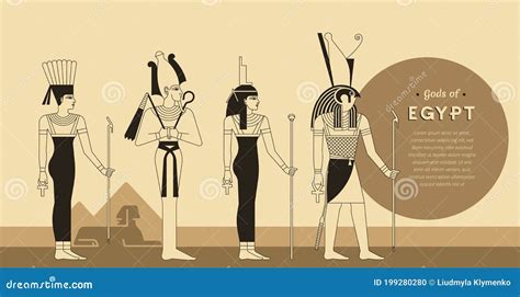 Isis Osiris And Horus Set Of Egyptian Labels And Elements Vector Set