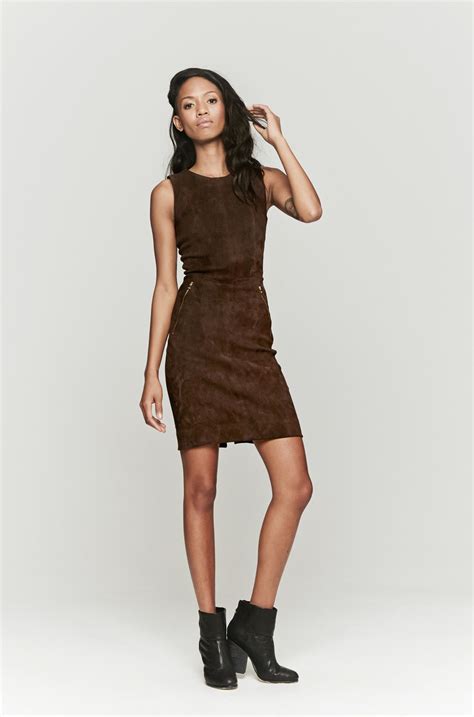 Wear A Dark Brown Suede Sheath Dress For A Sleek Elegant Look For The Maximum Chicness Choose A