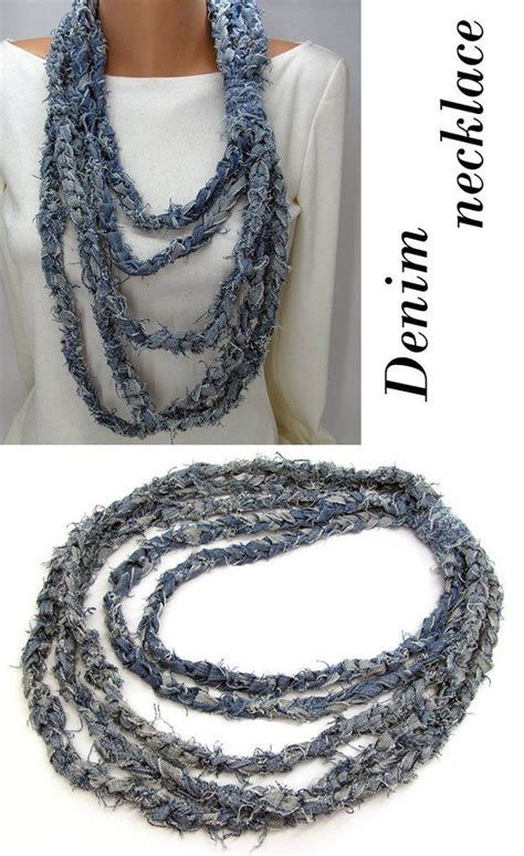 Denim Necklace Braided Denim Jewelry Scarf Necklace Jeans Etsy