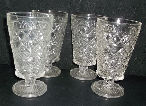 Vintage Hazel Atlas Gothic Big Top Peanut Butter Tall Footed Tumblers