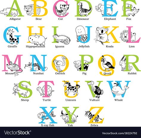 This was a fun project, and i've always wanted to do an alphabet. Cute animal alphabet Royalty Free Vector Image
