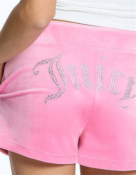 JUICY COUTURE Big Bling Velour Womens Track Shorts PINK Tillys