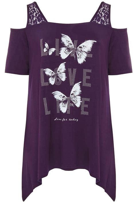 Purple Cold Shoulder Lace Butterfly Top Yours Clothing