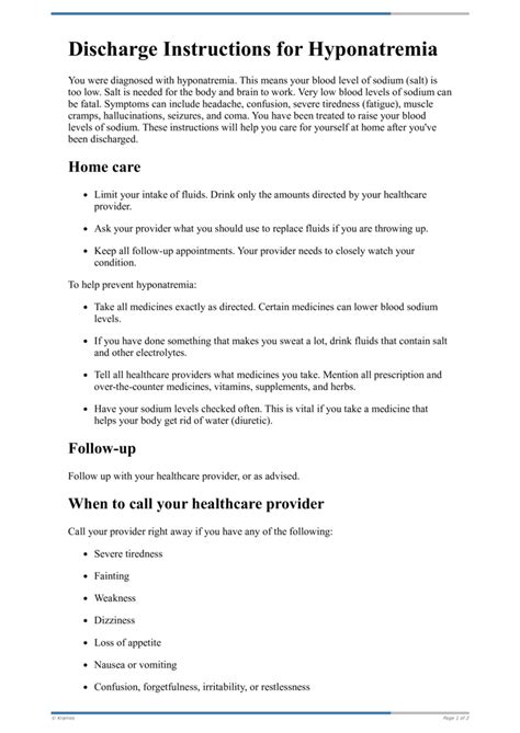 Text Discharge Instructions For Hyponatremia Healthclips Online