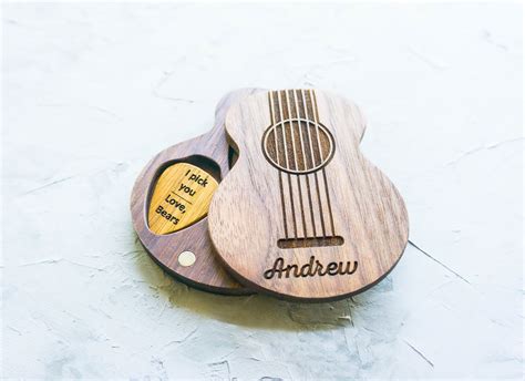 Custom Engraved Guitar Pick Holder Wood Guitar Pick Case Etsy
